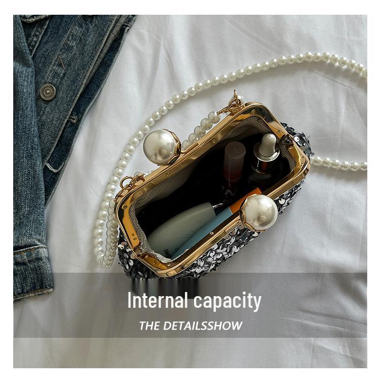 Trendy Beaded Pearl Chain Handbag: Women's Clip-On Crossbody Evening Bag