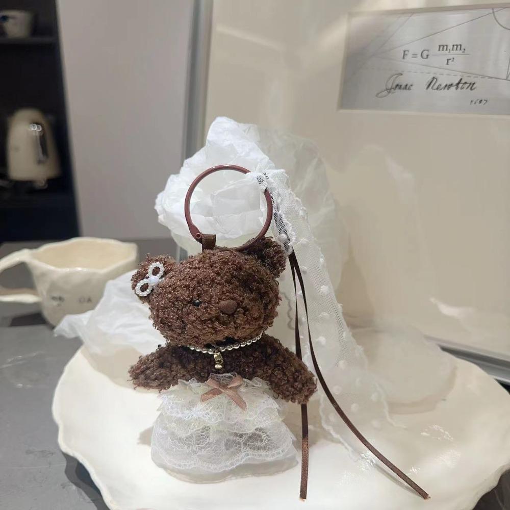 PP Cotton Plush Rabbit Pendant Pearl Y2K Doll Bag Charm Stripe Lace Skirt Bear Keychain  Couple