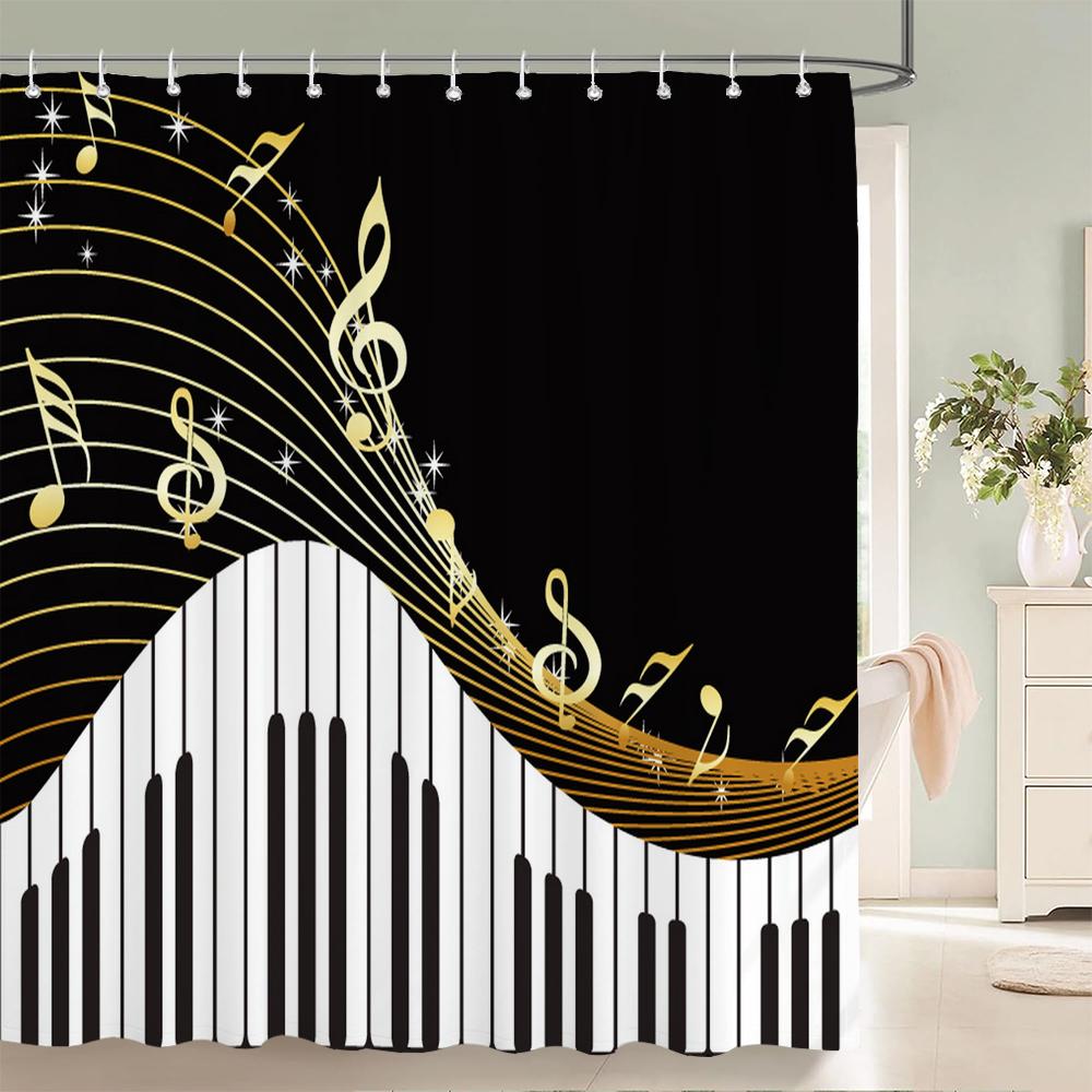 Butterfly Music Style Shower Curtain Fantasy Art Musical Note Waterproof Fabric Bathroom Curtain Room Decor Curtains With Hooks
