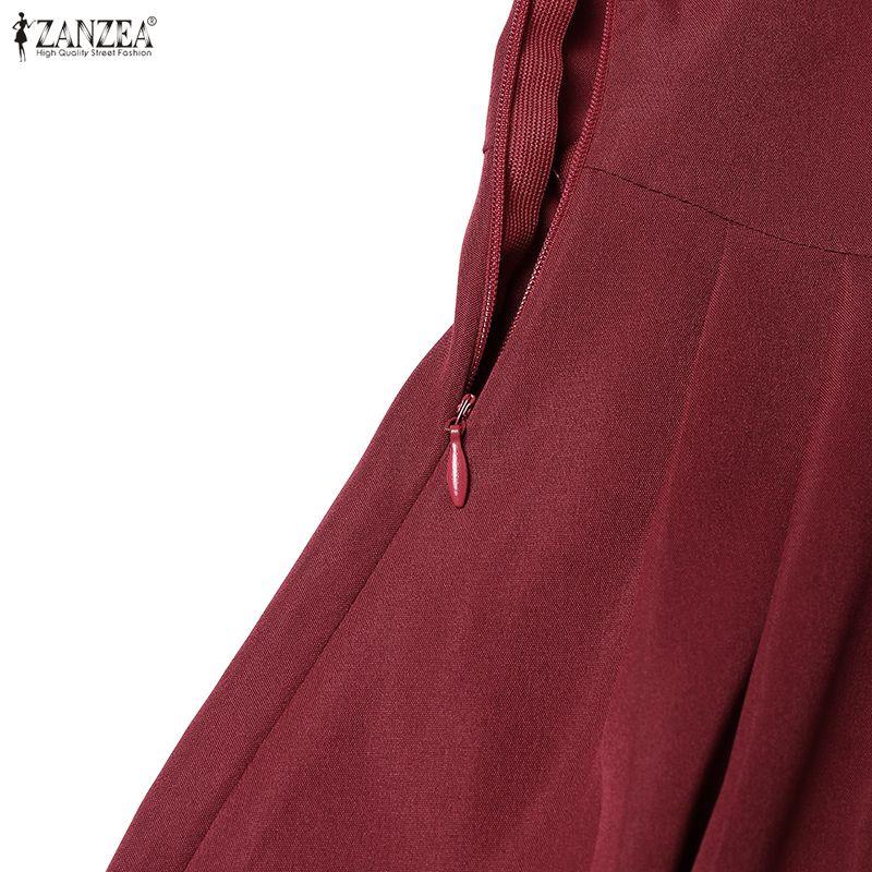 ZANZEA Women Elegant Casual Round Neck Short Sleeve A-line Dress