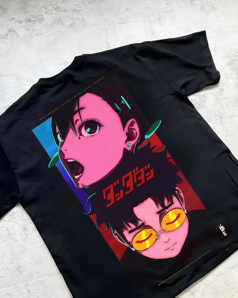 Dandadan Momo Ayase & Ken Takakura Action Scene Graphic Black T-Shirt | Shonen Anime/Manga Fan Streetwear Merch Tee