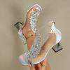 Women's Summer Chunky-Heel Peep-Toe High-Heel Sandals With Transparent Heel And Rhinestone Detail, Available In Large Sizes.