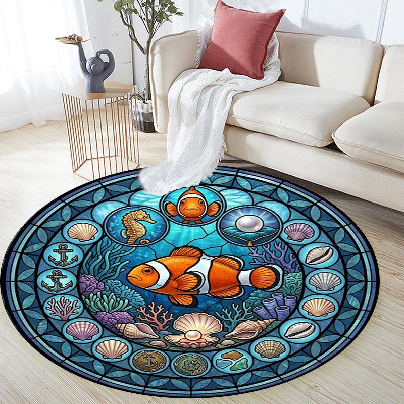 Ocean Glass Round Area Rug Under Office Chairs Bedroom Living Room Home Decor