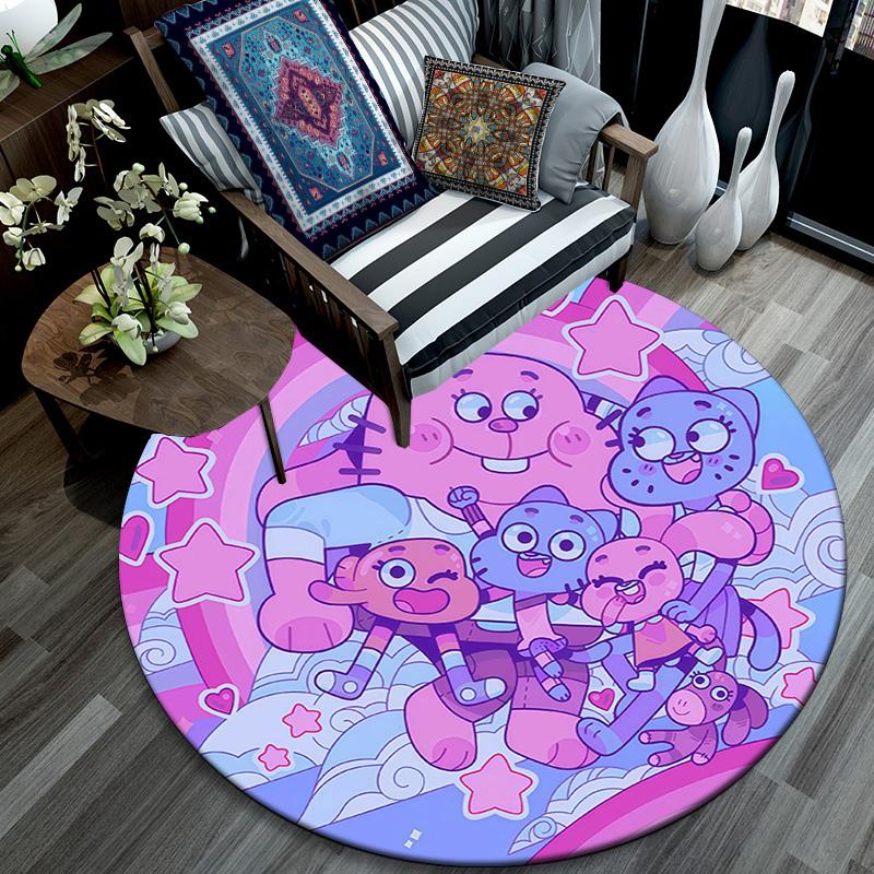 The Amazing World of Gumball Round Area Rug,Carpet Rug for Living Room Bedroom Sofa Playroom Decor,Non-slip Floor Mat