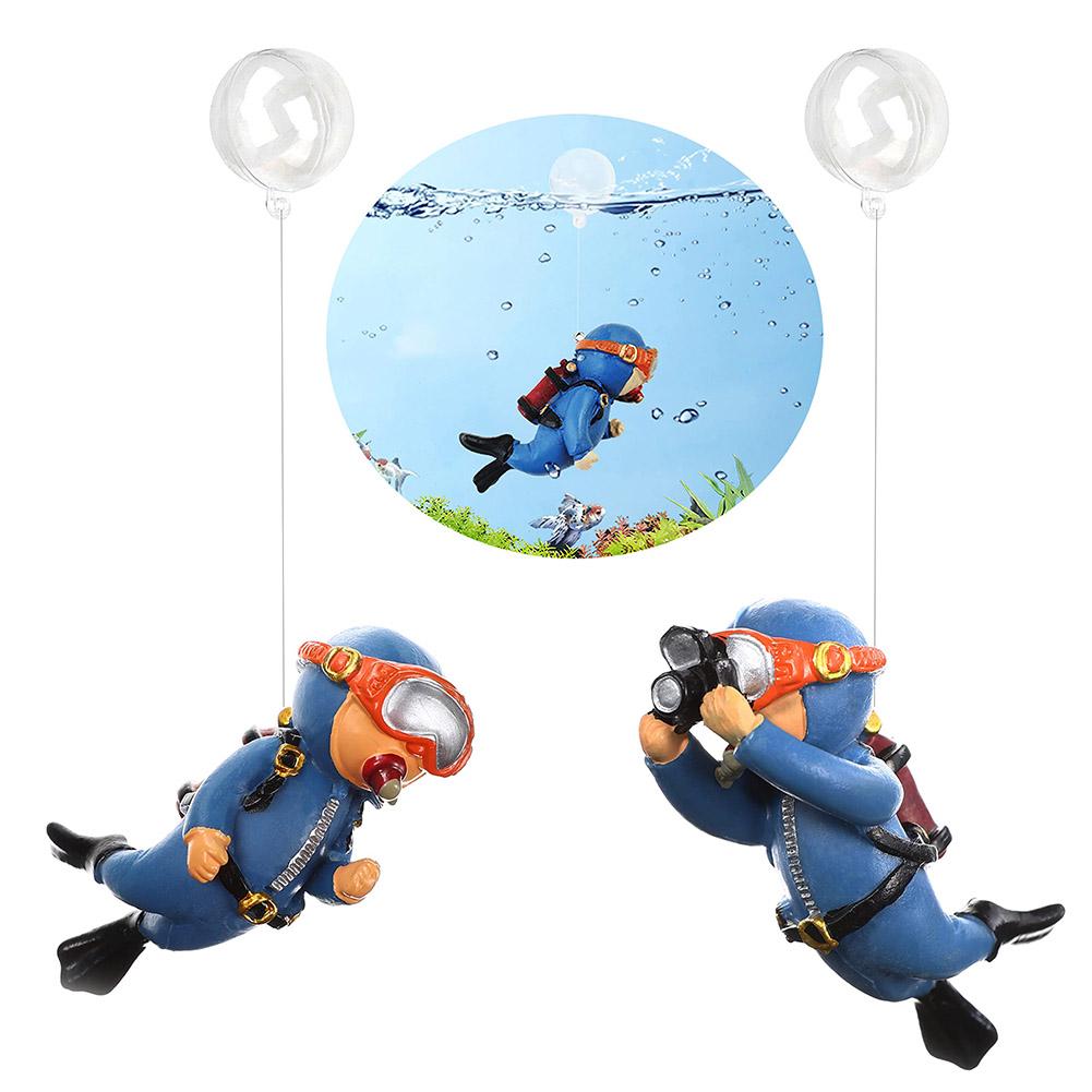 2pcs Cute Floating Diver Ornament Adjustable Position Fish Playmate For Aquarium Fish Tank Swimming Pool