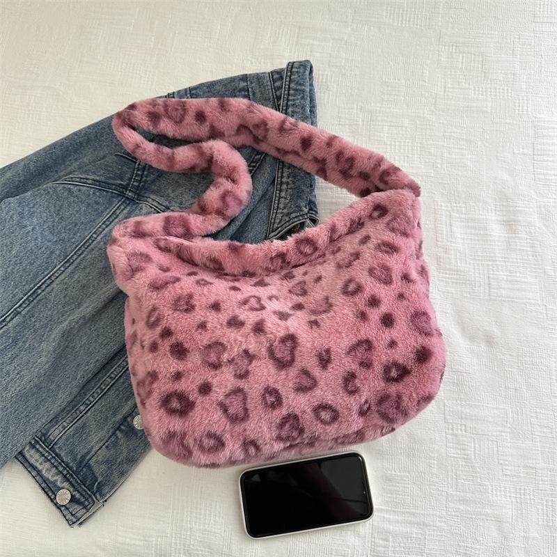Fashion leopard print plush women's bag 2 autumn and winter new personalized underarm fluff shoulder bag handbag