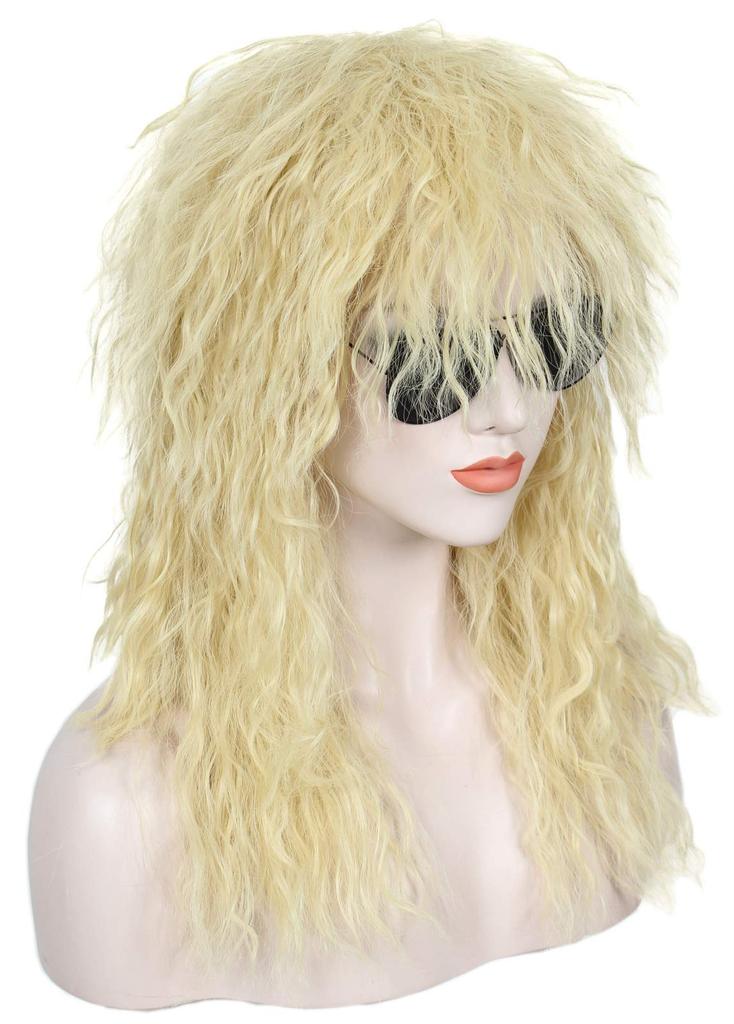 Linfairy Heavy Metal Rocker Adult Wig, Men's Costume Hair Accessory, Heavy Metal Rocker Cosplay Long Cosplay Wig (Blonde Curly)