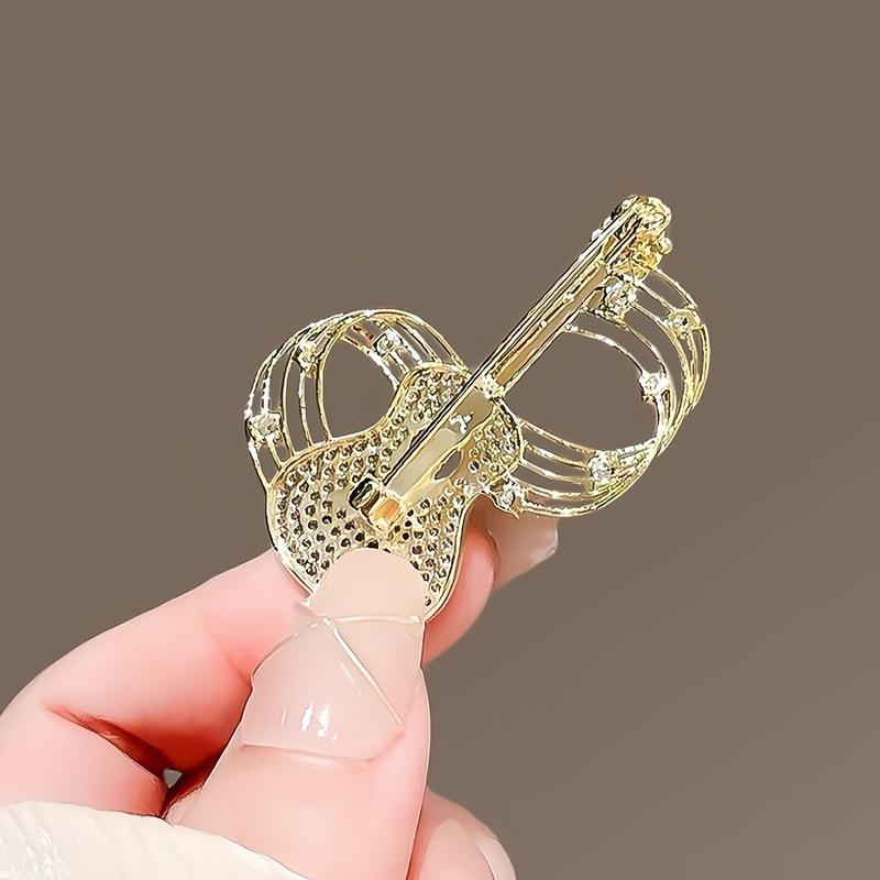 New Fashion Violin Brooches Crystal Musical Instruments Brooch for Women Men Clothing Bag Pins Party Jewelry Gift
