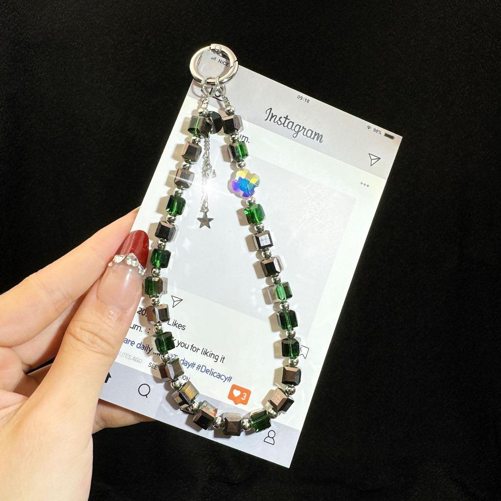 High-end fashion square crystal mobile phone chain hanging decoration hand-beaded hand chain mobile phone case pendant mobile ph