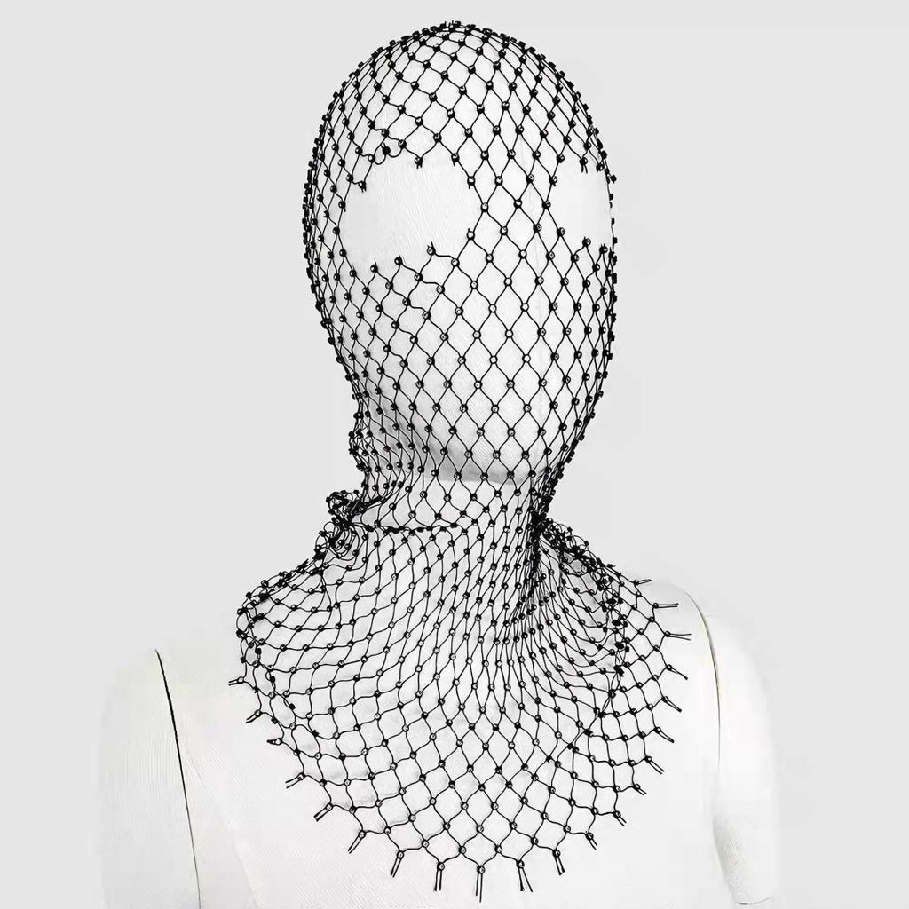 Rhinestone Fishnet Face Veil, High-End Photo Prop, Stylish & Creative Grid Sparkly Headpiece Head Veil Accessory