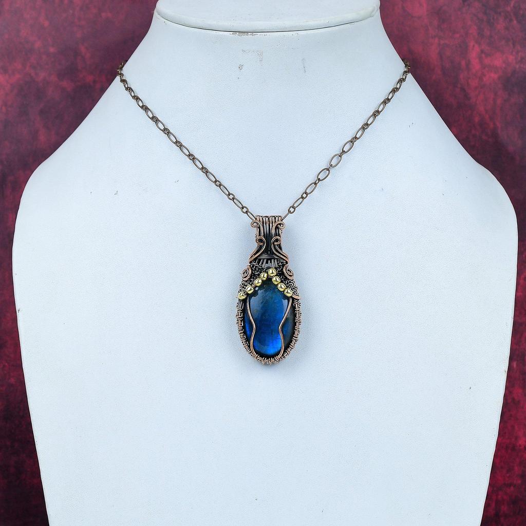 Labradorite Pendant Copper Wire Wrapped Pendant Natural Gemstone Pendant Copper Jewelry Handmade Pendant Wire Wrapped Jewelry Gifts for Him