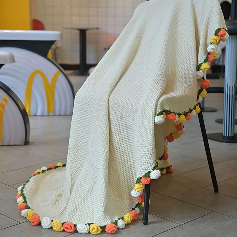 60/80/100cm Crochet Flower Bouquet Blanket Artificial Flowers Blanket Bouquet of Rose Blankets Home Decorations Christmas Gifts