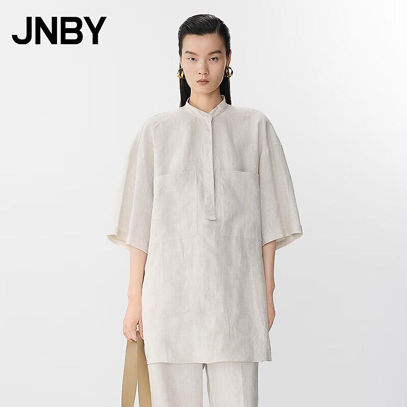 JNBY 2025 Summer Linen Stand Collar Short Sleeve Shirt M