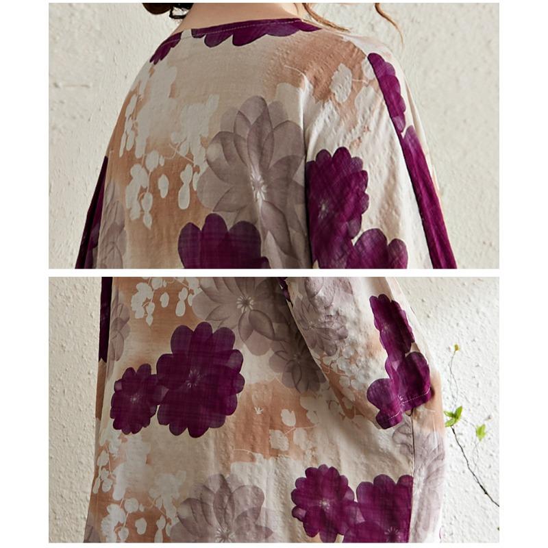 DIMANAF 2025 Women Plus Size Long Dress Loose Printing Vintage Casual Floral Oversize Long