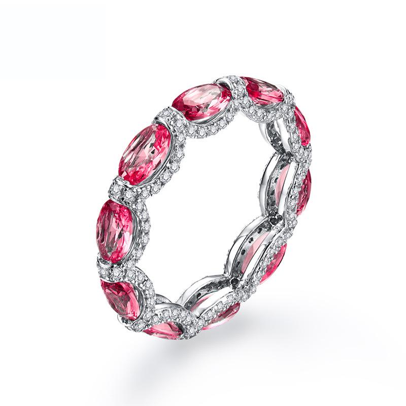 European & American S925 Sterling Silver Ring with Multicolor Gemstones, Paved Diamonds, Ruby, Green Stone & Synthetic Spinel
