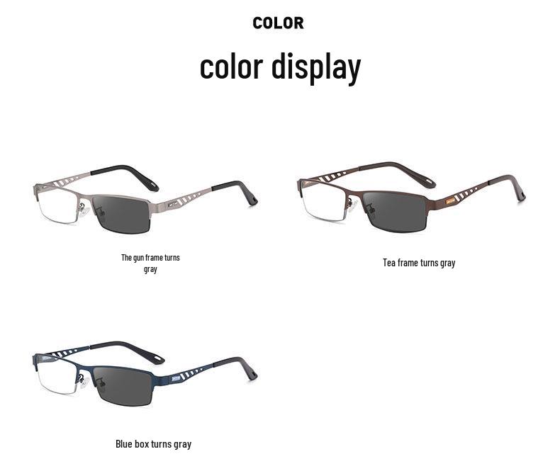 Photochromic Multifocal Anti-Blue Light Reading Glasses for Men & Women - Metal Frame, Business Use, High Definition