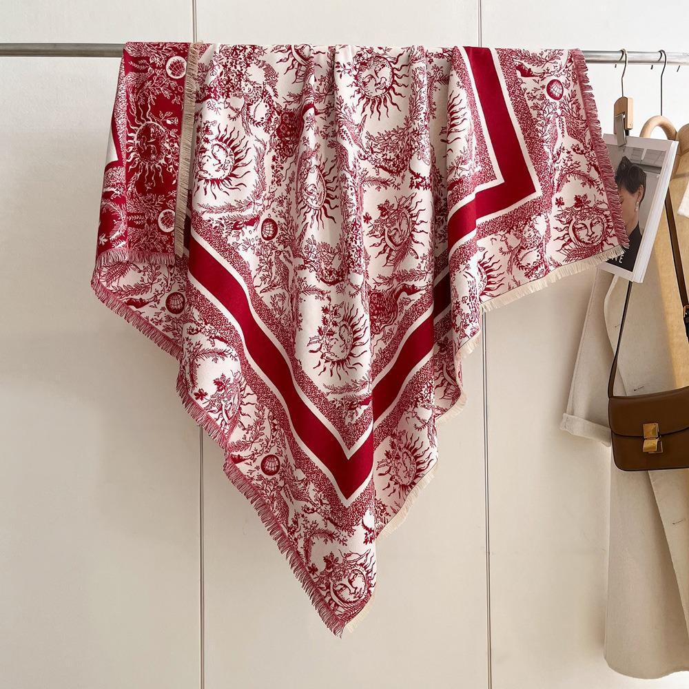 Luxury Imitation Cashmere Shawl: 140cm Square, Warm & Thick with Short Tassels