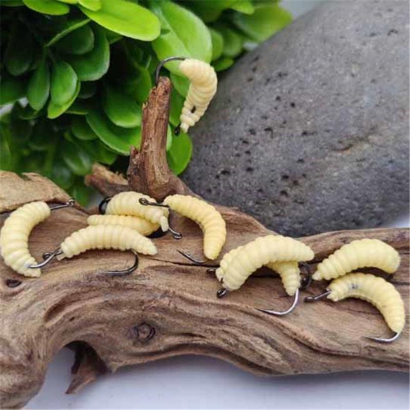 2,4 cm 0,4 g Im Dunkeln leuchtende Made Weichköder Realistischer Mehlwurm Angelköder für Forelle Sonnenbarsch Langsam sinkender Angel-Kunstwurm