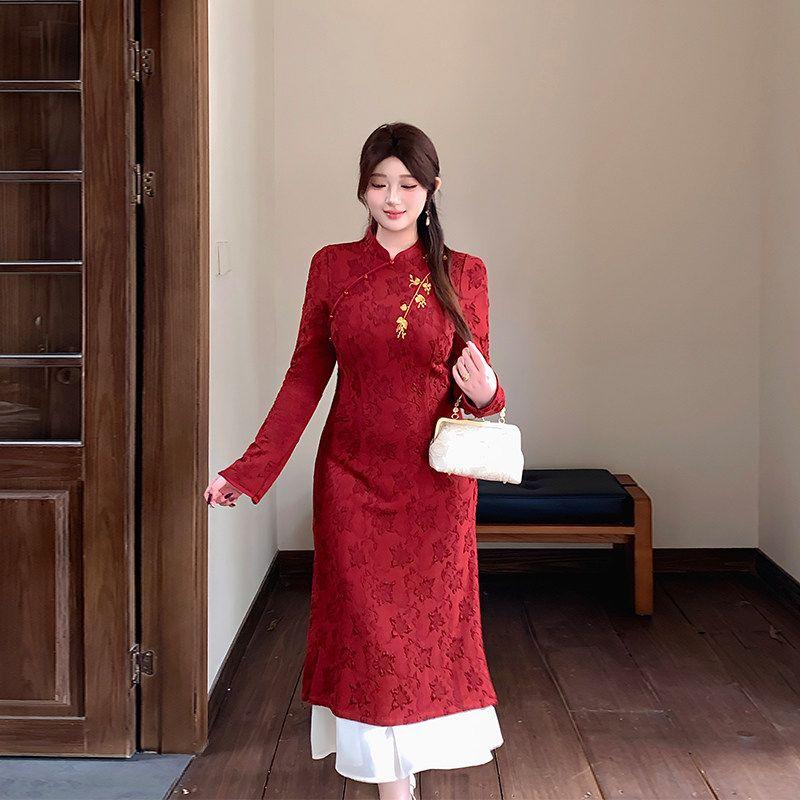 Plus-Size Women's Clothing, New Chinese-Style Improved Cheongsam, Red Slimming Toast Dress, Formal Dress, Dress