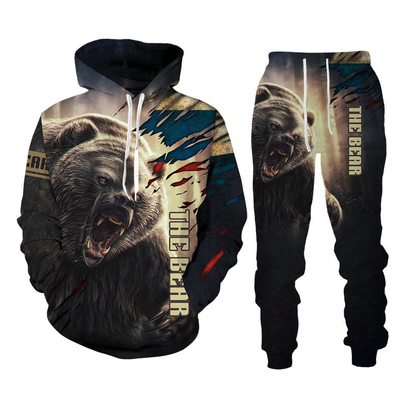 Herren Hoodie Sets Jagd Bär Bogenschütze Tarnung 3D-Druck Hoodies Trainingsanzug Jogginghose 2-teilige Sets Kleidung Übergroß