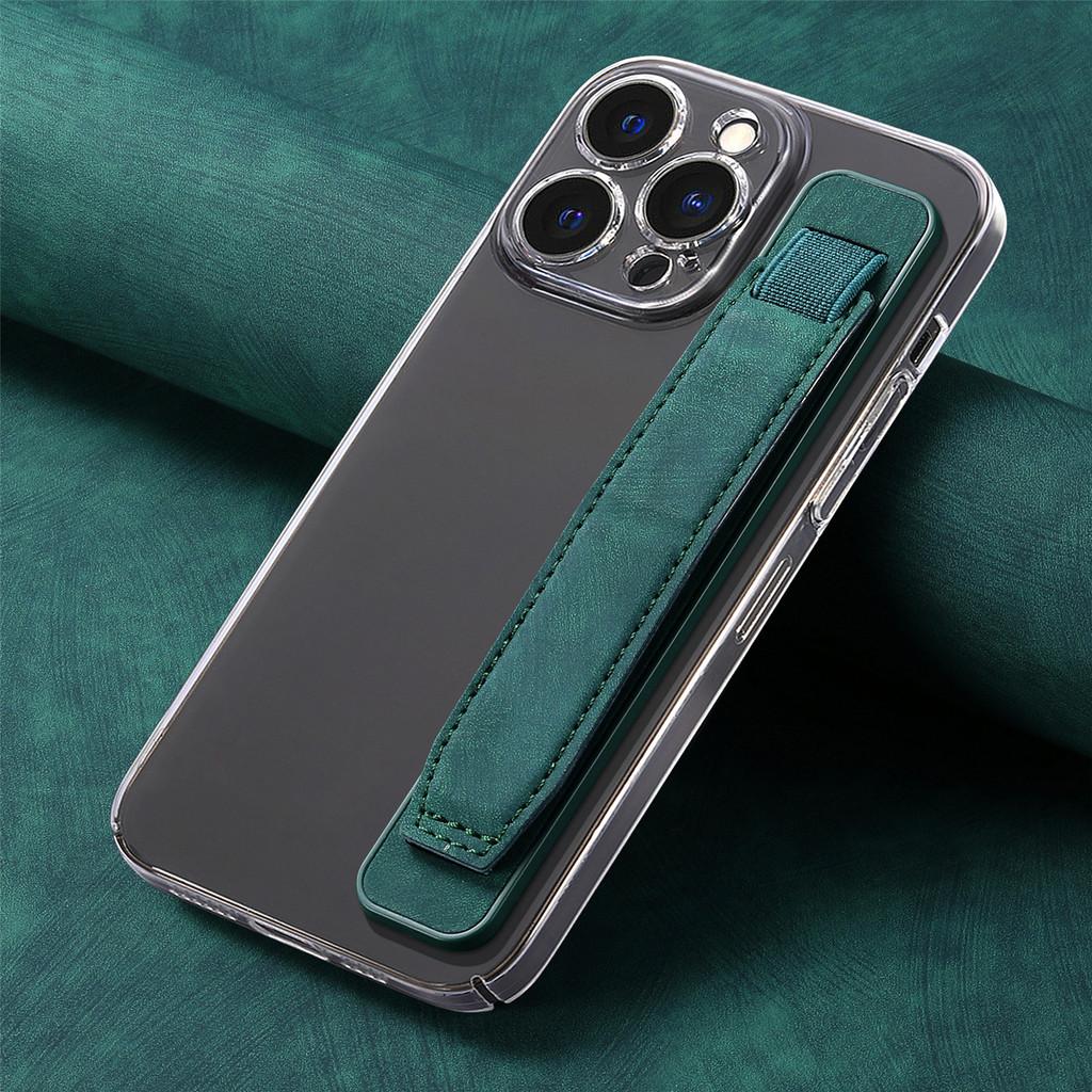 Pu Material Phone Holder With Stretchable Wristband For Home Office