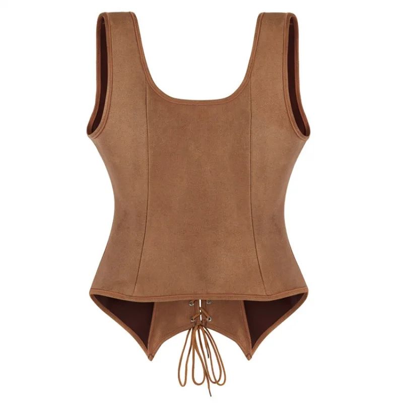 Medieval Women Vintage Suede Corset Top Victorian Pirate Lady Waistcoat Renaissance Cosplay Halloween Costume