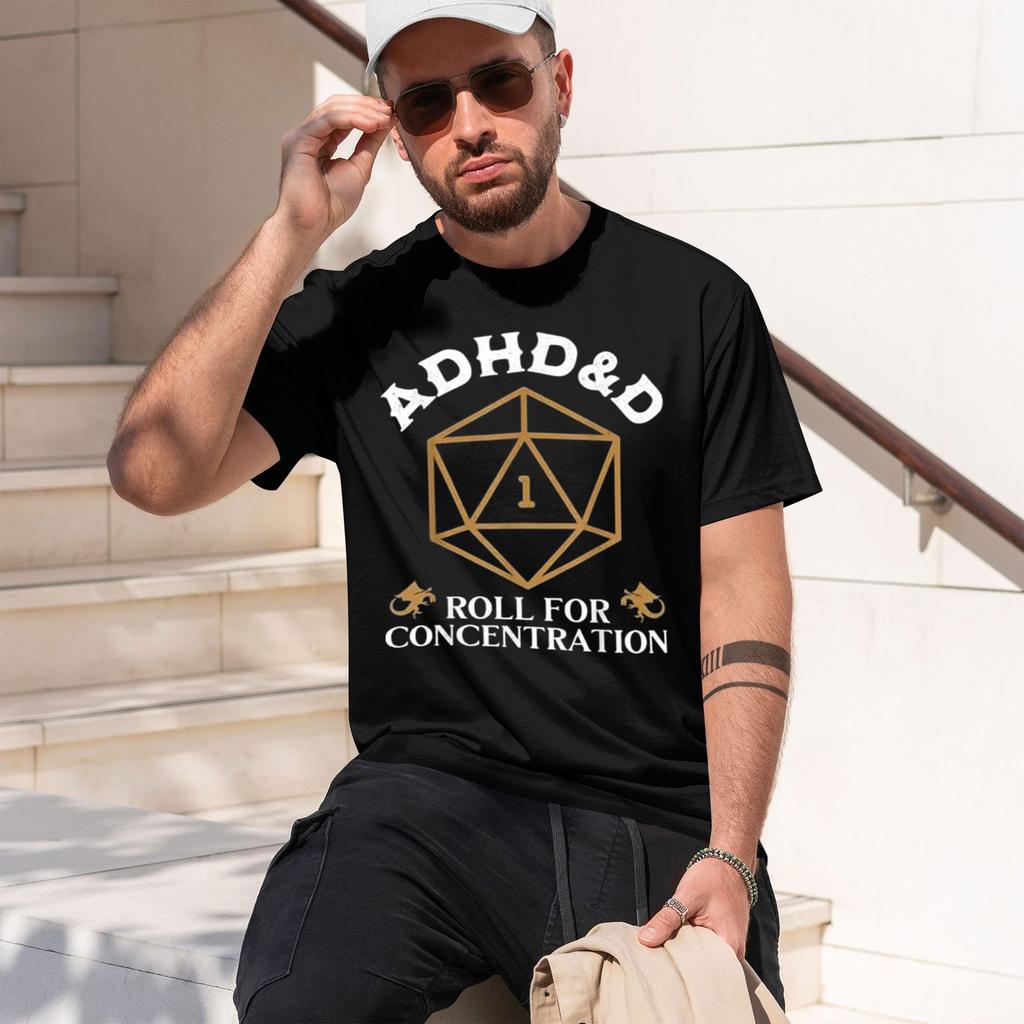 2026 New Vintage Unisex Dd Rpg Player Tee Funny Adhdd Roll For Concentration Graphic Short Sleeve Crew Neck Tshirt