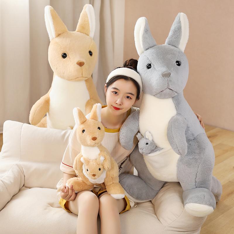60-150CM Simulation Kangaroo Plush Toys Baby & Mom Stuffed Lifelike Animal Plush Doll Creative Pillow Home Decro Gift For Baby
