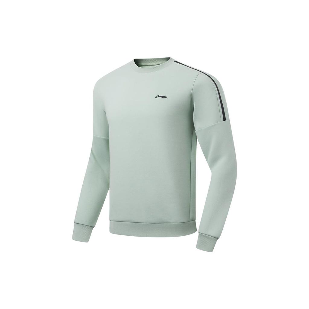 Li Ning Fitness Series Logo Splicing Round Neck Long Sleeve Knitted Sports Sweatshirt Men Sweatshirt Water-Gray-Green AWDU915-3
