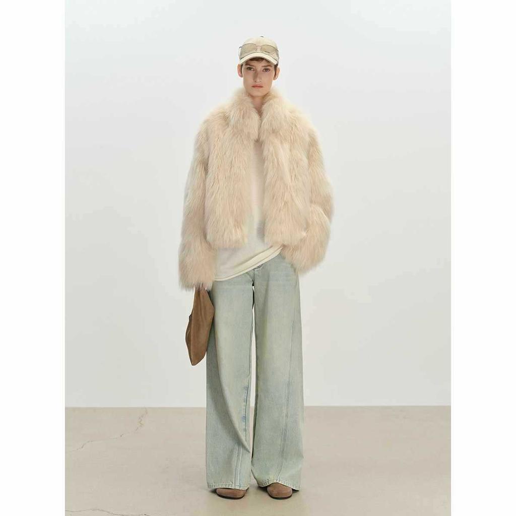 Winter new high-end fashion casual imitation silver fox fur integrated stand-up collar environmentally friendly fur short jacket winter