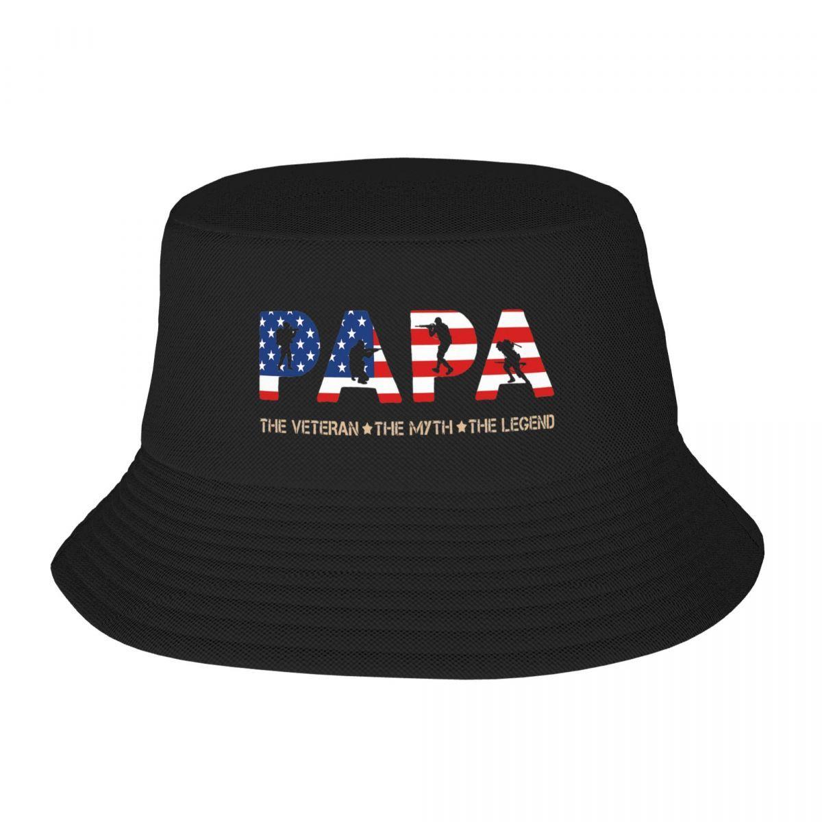 Custom Papa The Veteran The Myth The Legend Bucket Hat for Unisex Printed Fathers Day Gift Summer Travel Beach Outdoor Camping Cap