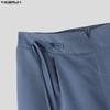 INCERUN Men High Waist Back Elastic Pockets Casual Long Wide Legs Trousers Pants