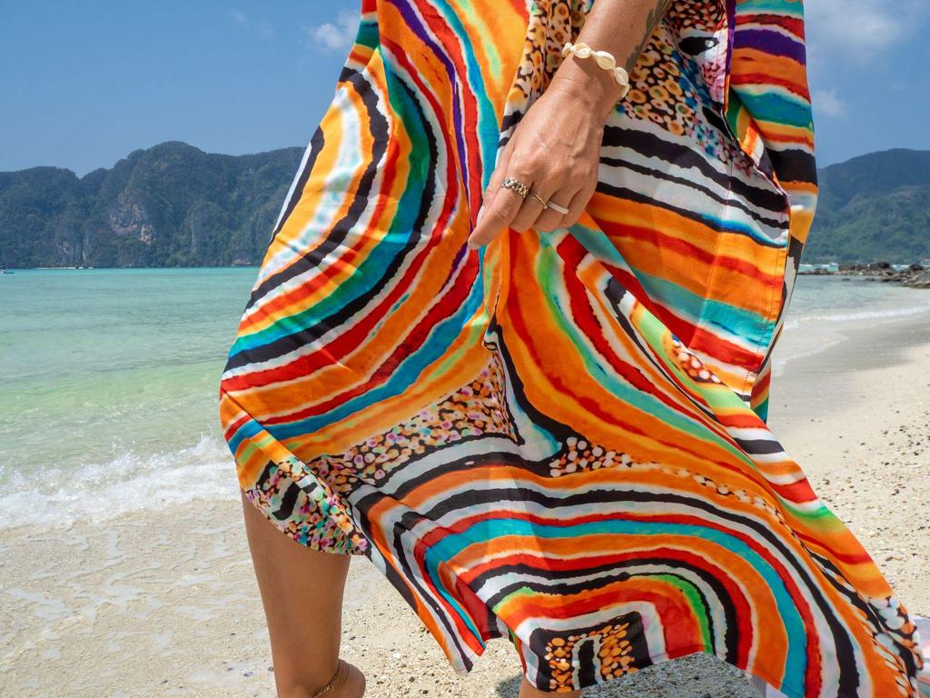 Bata con Estampado de Rayón para Proteger del Sol en la Playa y Vestido Cubre-traje de Baño