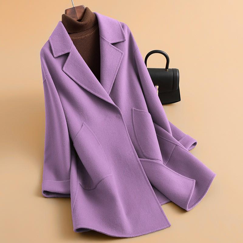 Womens Mid-Length Wool Coat 95% Pure V-Neck Slim Fit Winter Outerwear