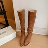 High-heeled French Retro Suede Pointed Boots Women's Boots 2025 Autumn and Winter New Sleeve Stack Knight Boots