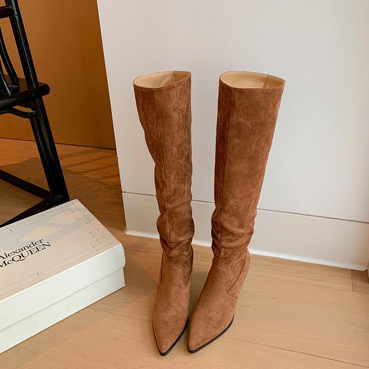 High-heeled French Retro Suede Pointed Boots Women's Boots 2025 Autumn and Winter New Sleeve Stack Knight Boots