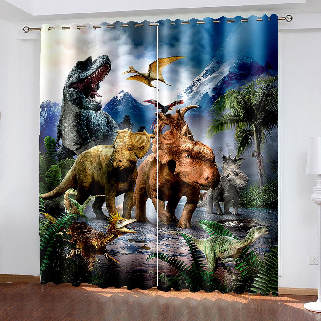 3D Ferocious Tyrannosaurus Rex Series Luxury Sunshade Curtains Living Room Bedroom Home Decoration 2 Pieces of Hooks Pierced