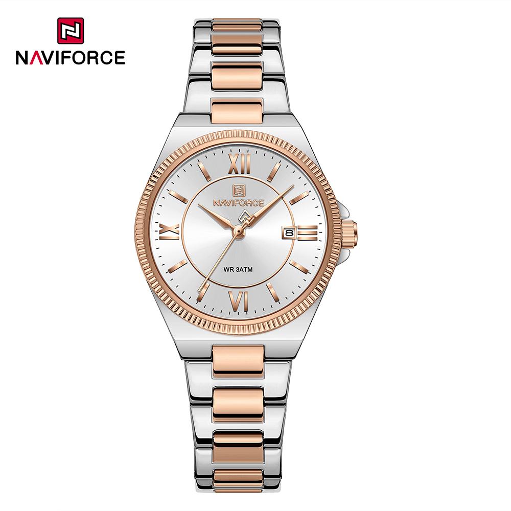 NAVIFORCE Original Women Business Watch Stainless Steel Strap 30m Waterproof Calendar Simple Dial Women Lady Casual Watch NF5073