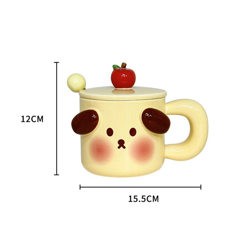 Kawaii Big Ears Ceramic Mug with Lid and Spoon, Household Water Cup, Cartoon, Cute Girl Breakfast, Milk, Coffee Mugs, Personalit