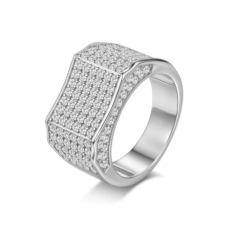 European/American Hot-Selling S925 Sterling Silver Moissanite Men s Hip Hop Ring Size 10