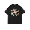 Cute Foodie Cat Print T-Shirt Casual Crew Neck Cat Graphic Tee Funny Trendy Food Lover Cat Streetwear T-Shirt