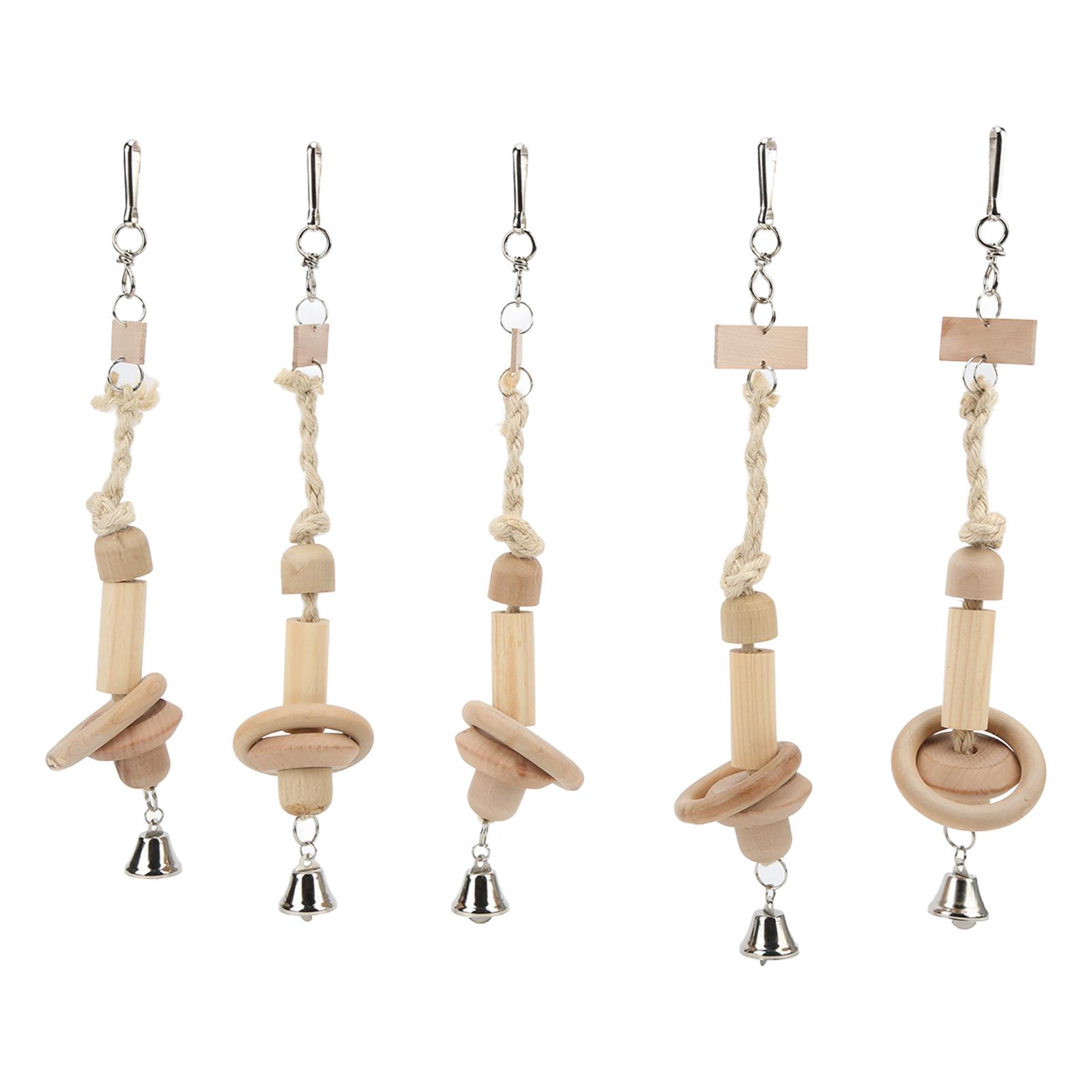 

5Pcs Parrot Ring Chewing String Toy Wooden Safe Attractive Chewing Toy with Bells for Bird Parrot