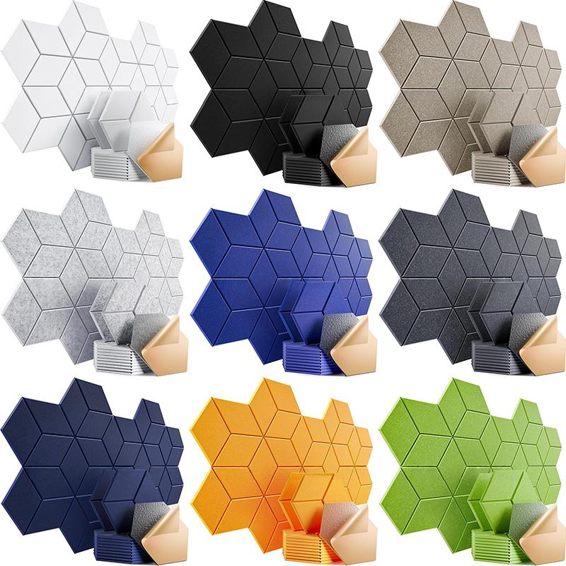 12 Stück Selbstklebende Sechseckige Akustikplatten Akustikschaumplatten Y-förmiges Design Absorbiert Geräusche Hintergrundwand Dekor