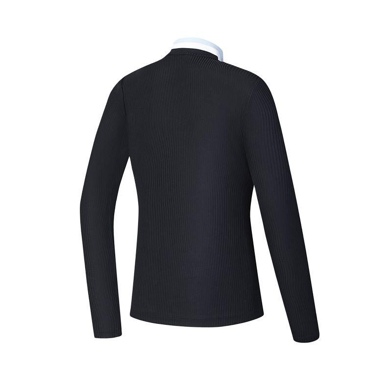 Fila Color Block Stand Collar Fashion Casual Long Sleeve T-Shirt Women Tops Black A11W445221B-BK