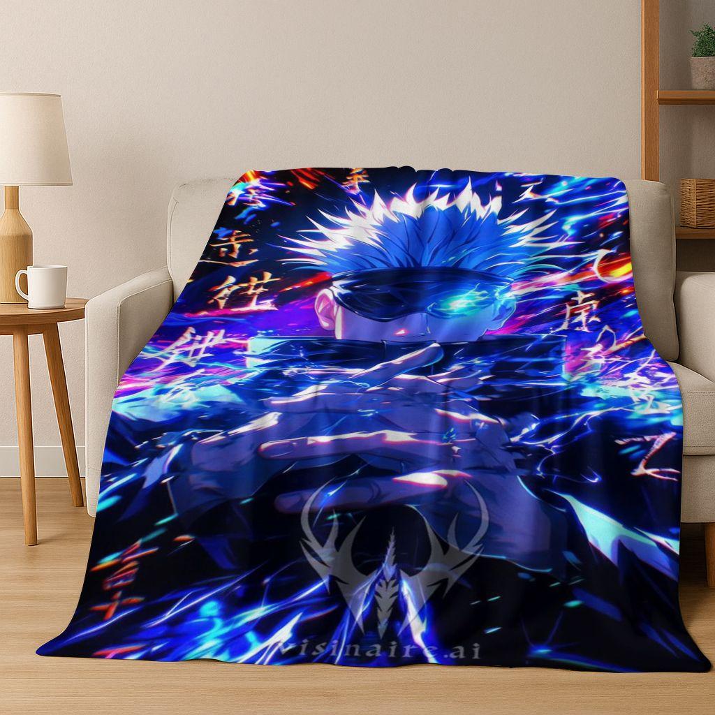 Anime Jujutsu Kaisen Yuji Satoru Cartoon Flanelldecke, Gemütliche Weiche Überwurfdecke für Zuhause Schlafzimmer Bett Sofa Picknick Abdeckung Geschenk Kind