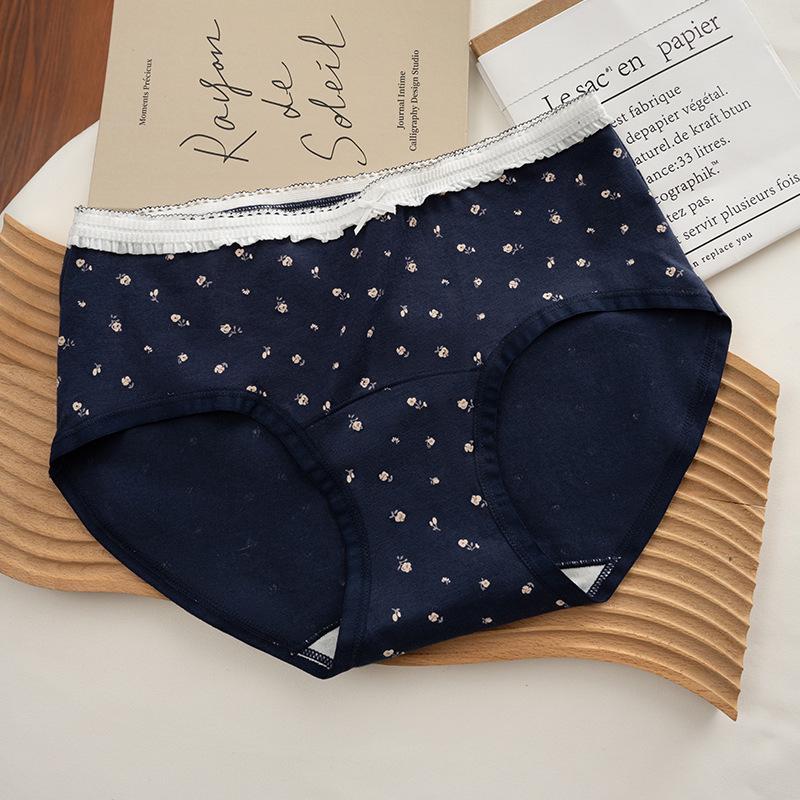 Retro Floral Cotton Ladies Mid-Waist Panties - Antibacterial & Seamless M (80-100 lbs)