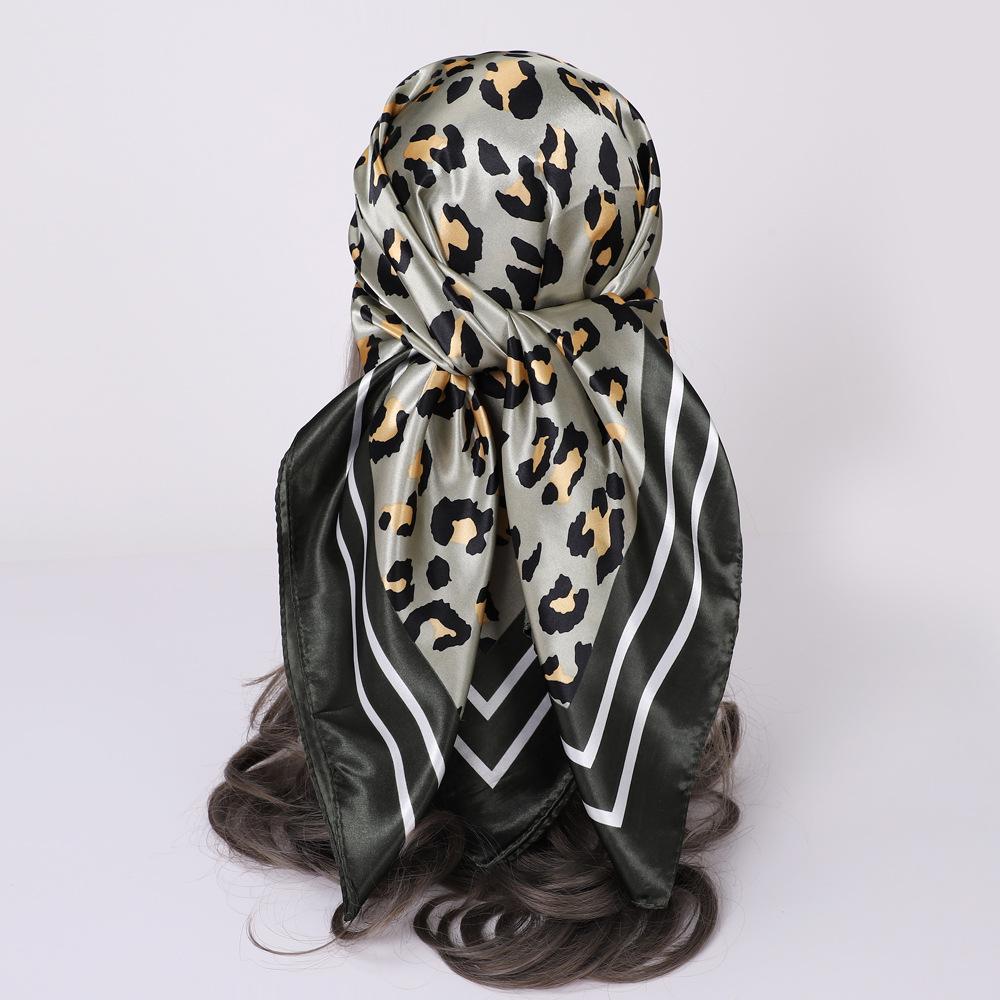 Women's Fashion Leopard Print Head Scarf 90cm Silk Scarf Temperament Scarf New Ladies Square Scarf Sun Shawl