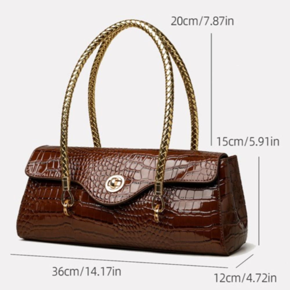 Women's Crocodile Pattern Handbag: Elegant PU Leather Top-Handle Satchel with Gold Chain Straps, Retro Shoulder Bag for Work & Commute