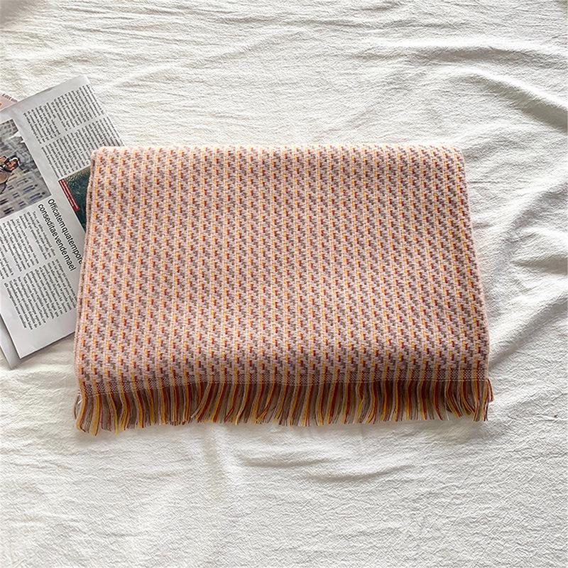 New Double-sided Diamond Plaid Scarf for Women in Winter European and American Imitation Cashmere Warm Tassel Shawl Thickened Cold Proof Scarf