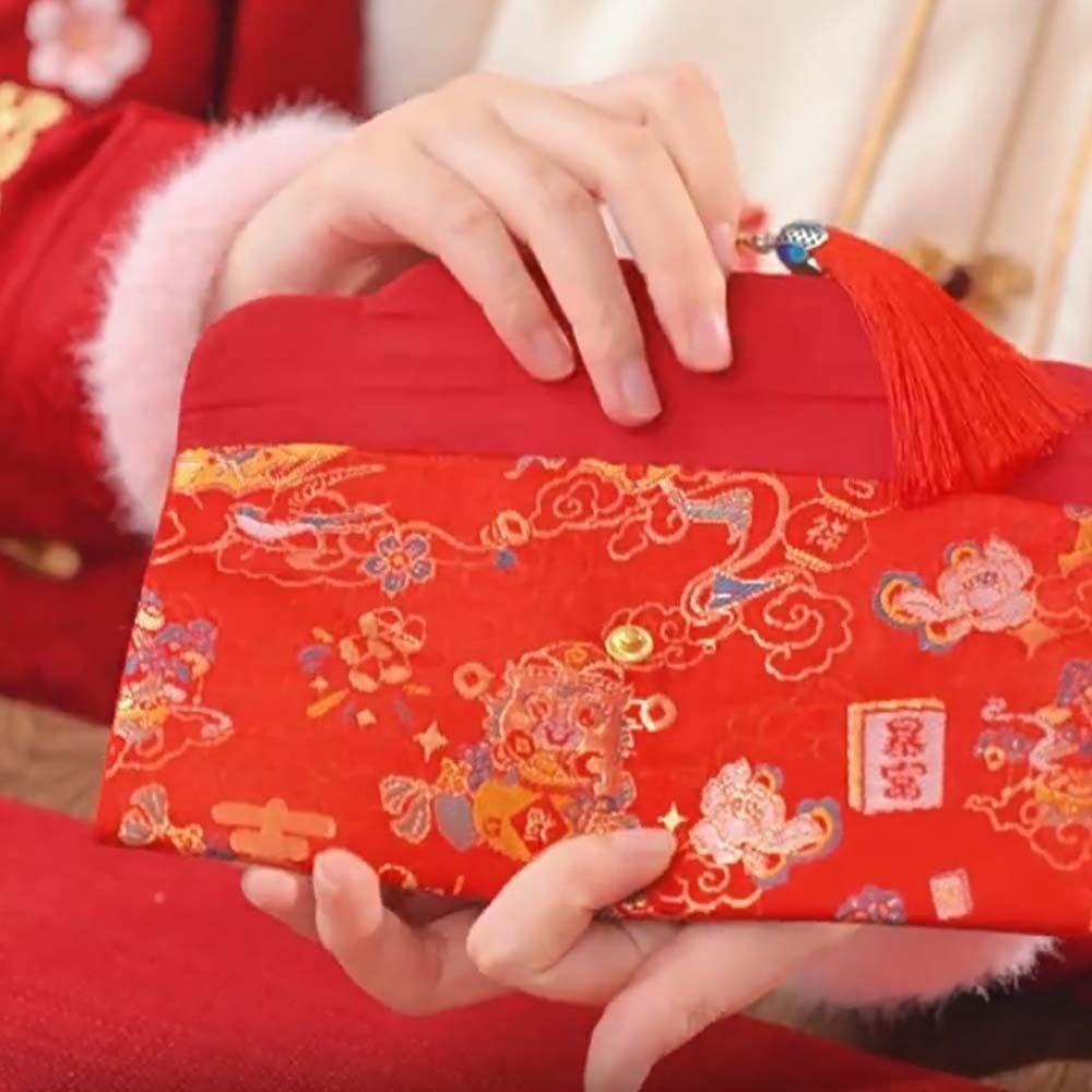 Brocade Embroidered Chinese New Year Red Wallet Traditional God of Wealth Red Pocket  Graduation